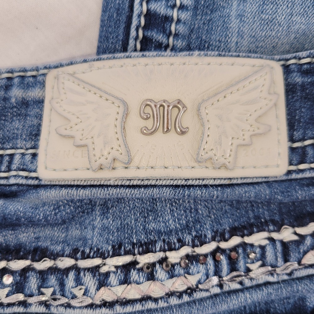 Miss Me Mid Rise Skinny Distressed Embellished Jeans Medium Wash Size 29 - Picture 5 of 8